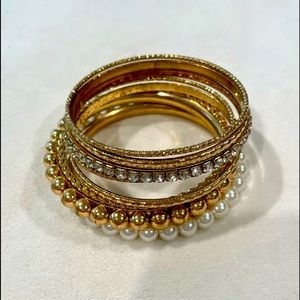 Gold & Pearl Bangles Bracelet Set